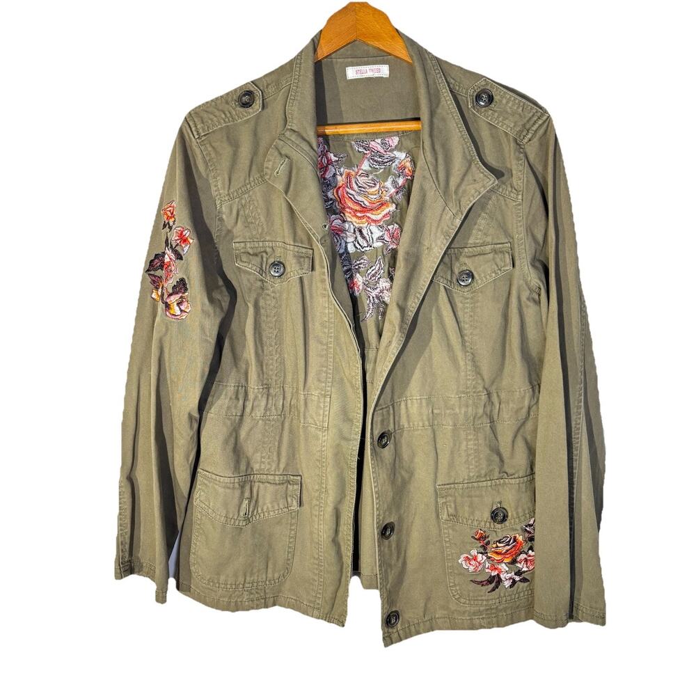 Embroidered Utility Jacket 100% Cotton Cinched Waist No Size Tag M/L